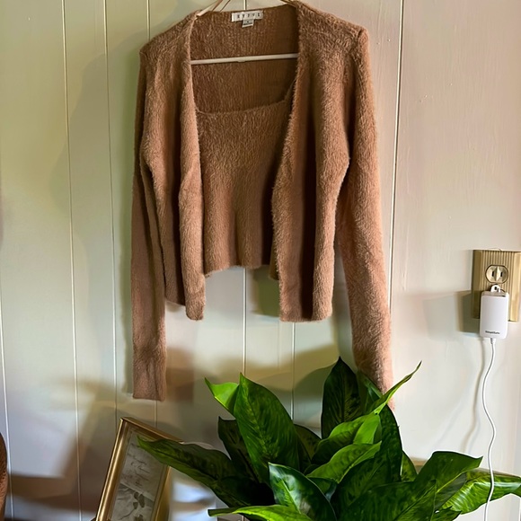 VICI || CLARITA FUZZY KNIT CROP TOP AND CARDIGAN SET - MOCHA - Picture 1 of 5